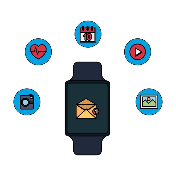 Smartwatch com envelope de e-mail com aplicativos — Vetor de Stock