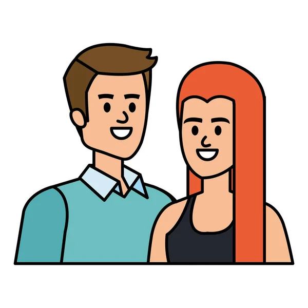 Jeune couple amoureux avatars personnages — Image vectorielle