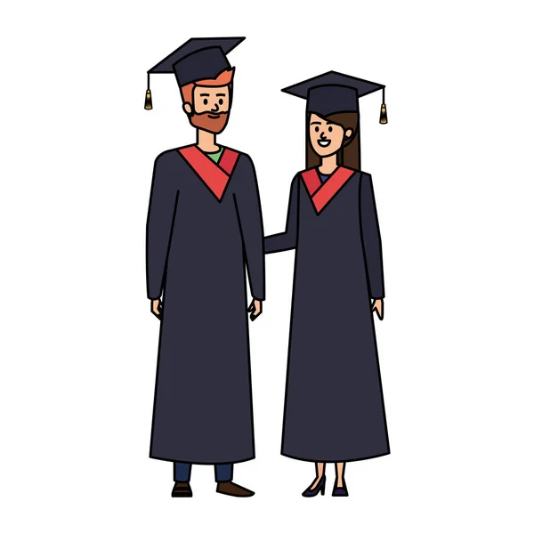 Jeunes couples étudiants diplômés personnages — Image vectorielle