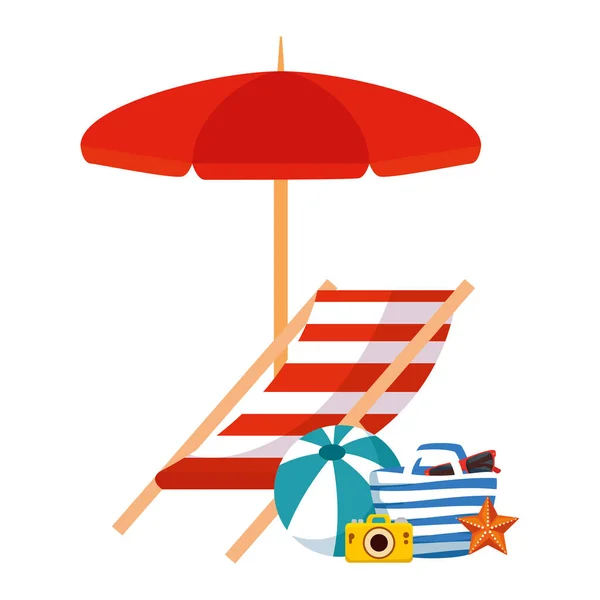 Bolsa de playa con paraguas e iconos de verano — Archivo Imágenes Vectoriales