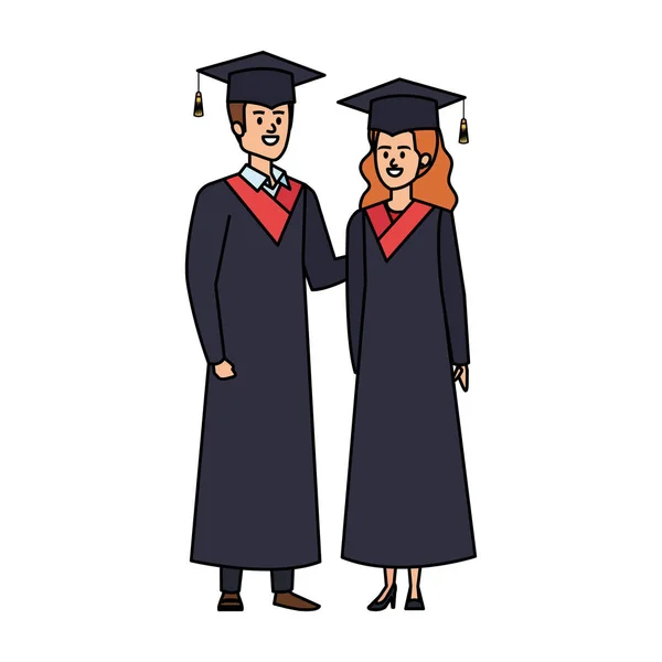 Jeunes couples étudiants diplômés personnages — Image vectorielle