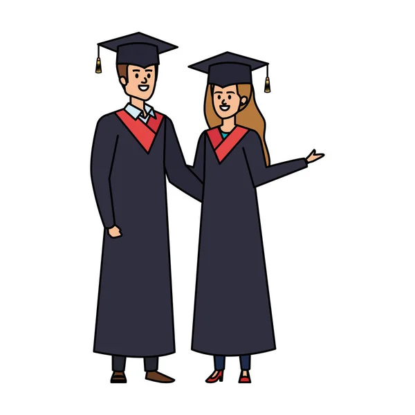 Jeunes couples étudiants diplômés personnages — Image vectorielle