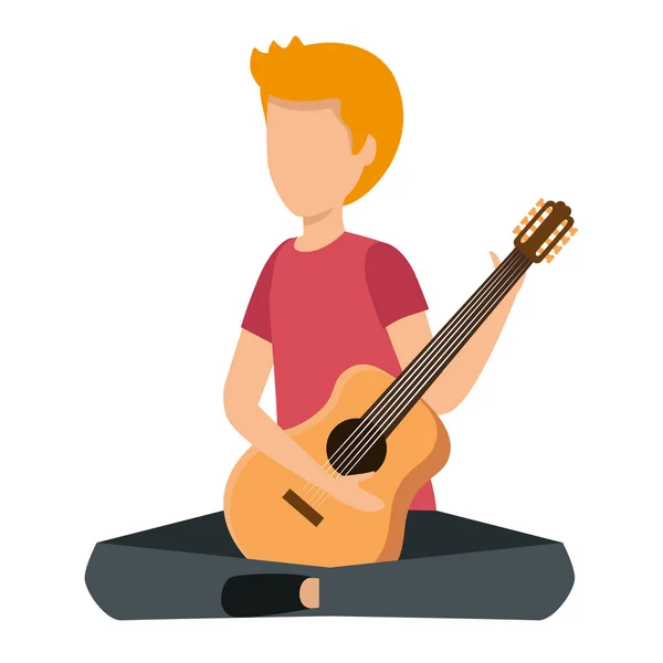 Fiatalember gitározik hangszeren — Stock Vector