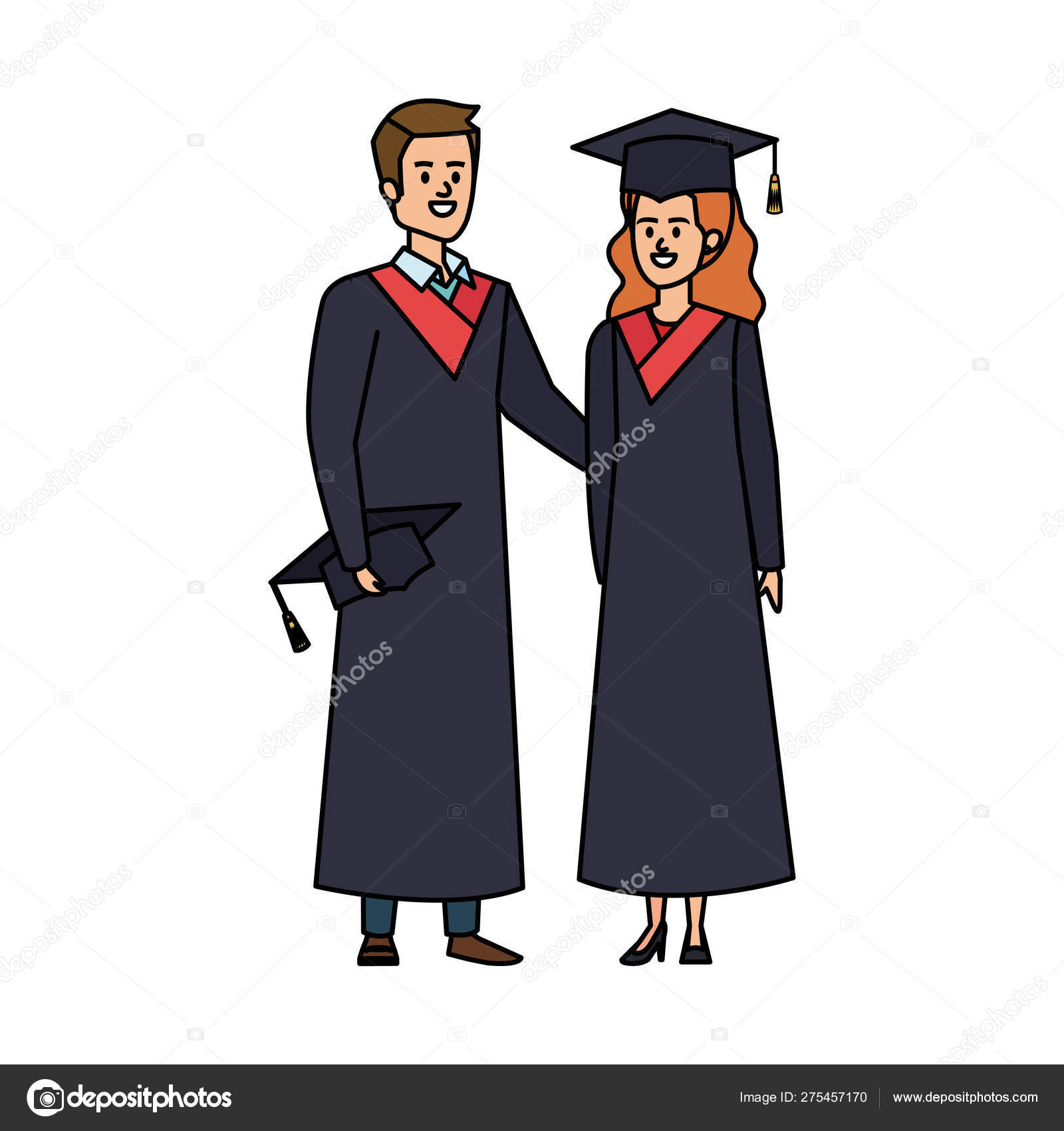 Jóvenes estudiantes pareja graduados personajes vector, gráfico vectorial ©  yupiramos imagen #275457170