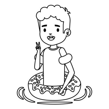 gömlek ve donut float ile sevimli küçük çocuk