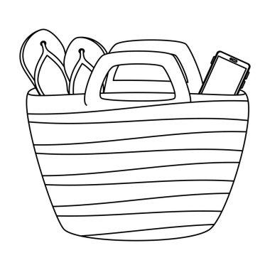 parmak arası terlik ve akıllı telefon ile plaj çantası yaz