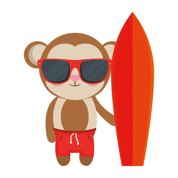Opice s letní sluneční brýlemi a surboard — Stockový vektor