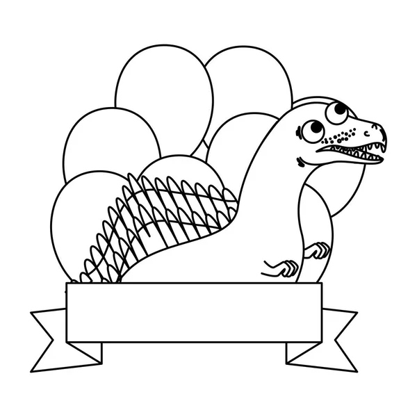 Милый спинозавр с шариками гелиевая рама — стоковый вектор