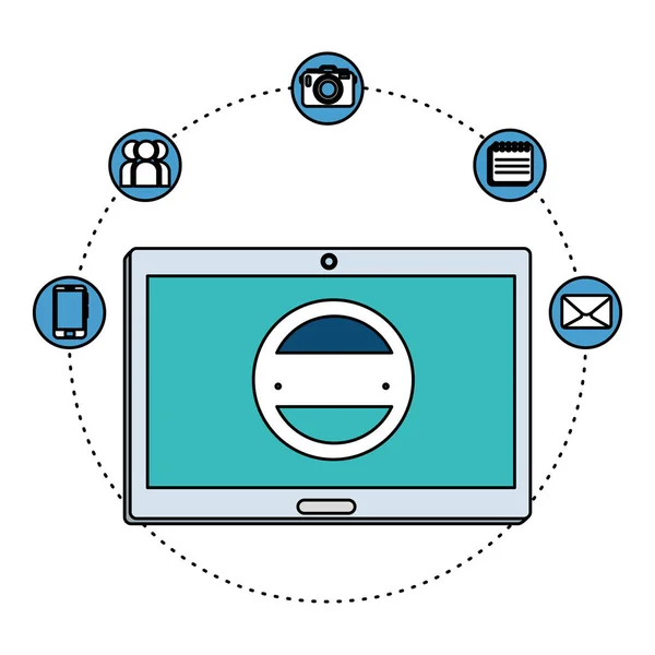 Dispositivo tableta electrónica con iconos de comercio electrónico — Vector de stock