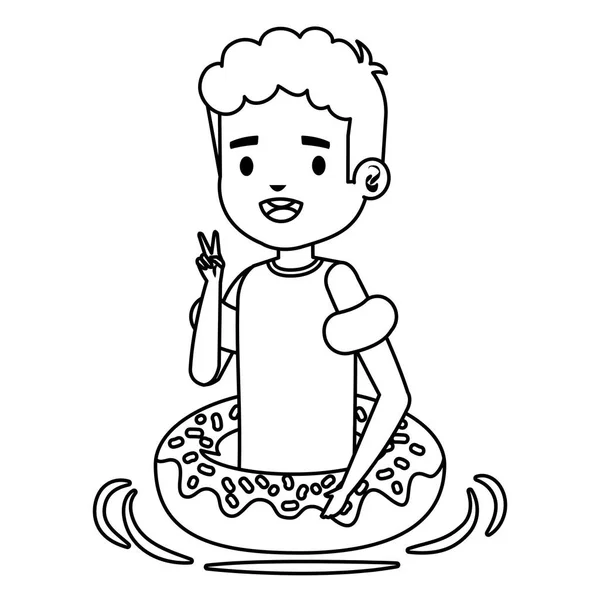 Mignon petit garçon avec chemise et beignet flotteur — Image vectorielle
