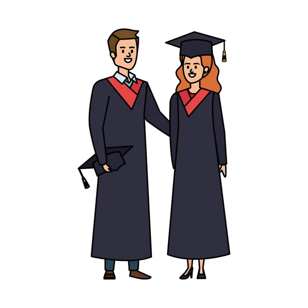 Jeunes couples étudiants diplômés personnages — Image vectorielle