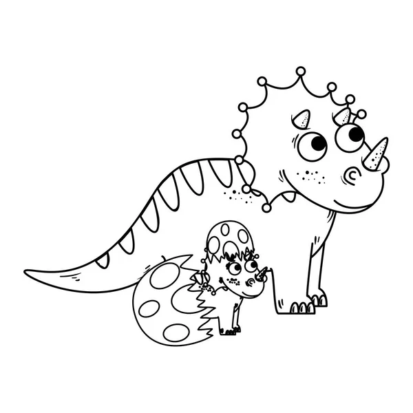 Matka Triceratops z dzieckiem łamiąc jaja powłoki — Wektor stockowy