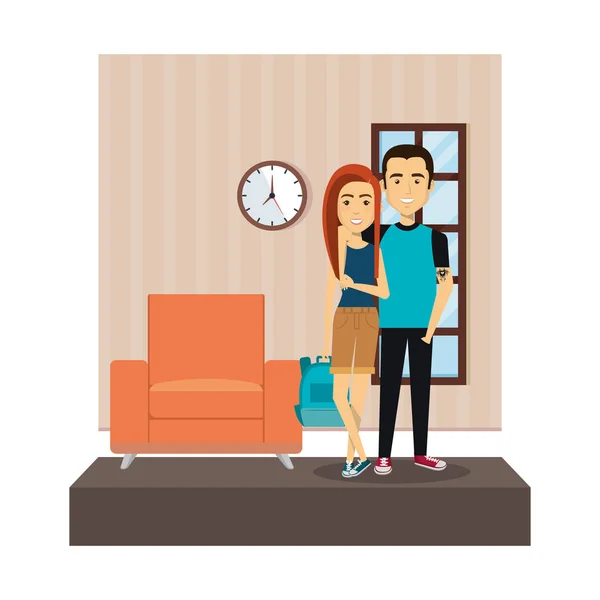 Couple in the livingroom characters — Stock Vector