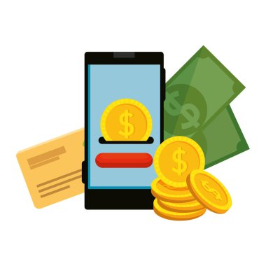 sikke para dolar ve kredi kartı ile akıllı telefon