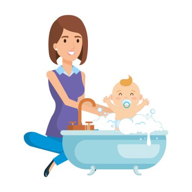 küvette bebek banyo ile motther