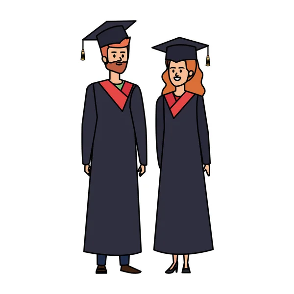 Jóvenes estudiantes pareja graduados personajes — Vector de stock