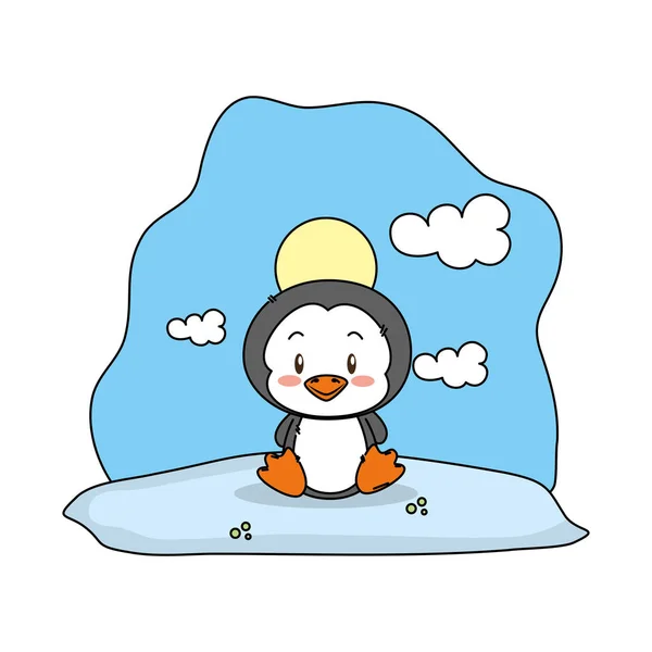 Mignon pingouin dans le paysage de neige — Image vectorielle
