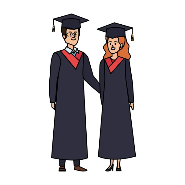 Jeunes couples étudiants diplômés personnages — Image vectorielle