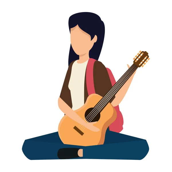 Fiatal nő gitározik eszköz — Stock Vector