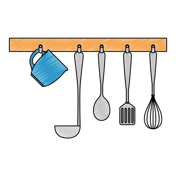 Set couverts de cuisine suspendus — Image vectorielle