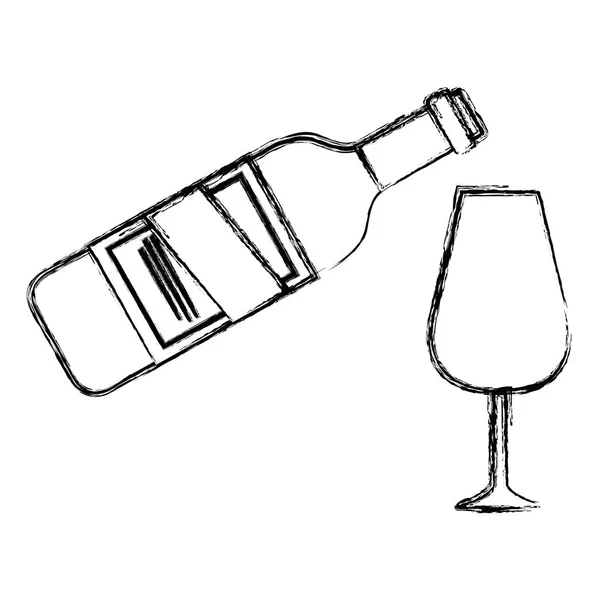 Botella de vino con taza — Vector de stock