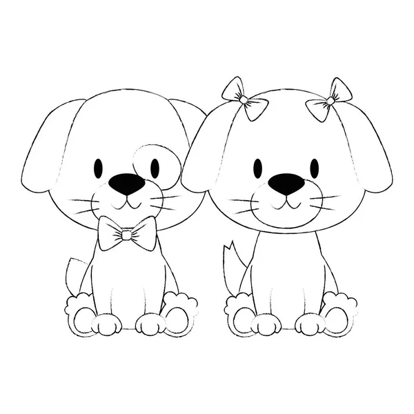 かわいいと愛らしいカップル犬のキャラクター — ストックベクタ