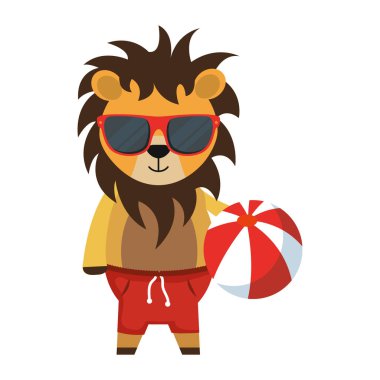 güneş gözlüğü ve balon plastik oyuncak ile sevimli aslan