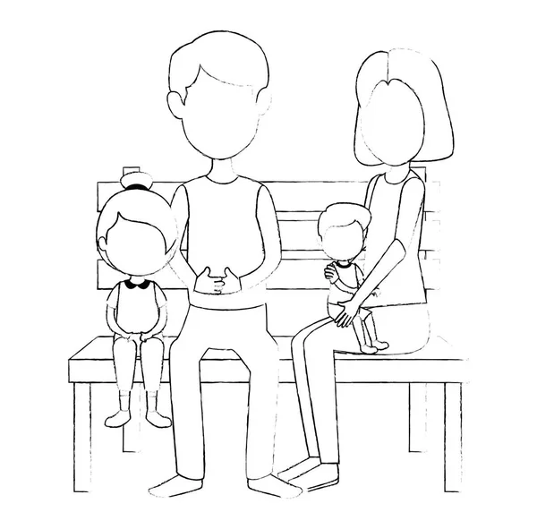 Föräldrar par med barn i parken stolen tecken — Stock vektor