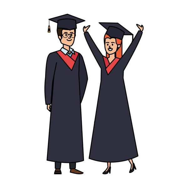 Jeunes étudiants de couple diplômés célébrant — Image vectorielle