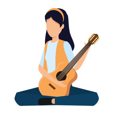 Gitar çalan genç bir kadın