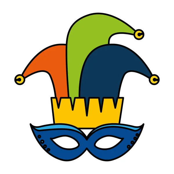 Máscara de carnaval con sombrero de comodín — Vector de stock