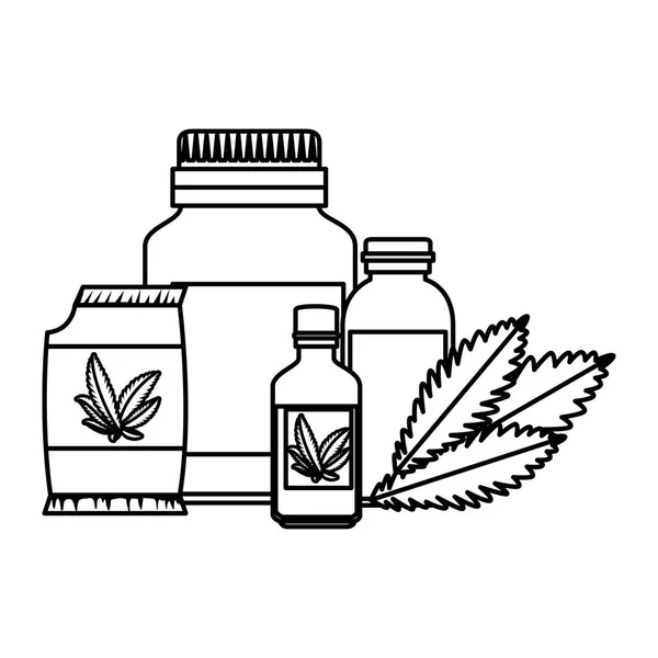 Bolsa de semillas de cannabis con productos establecidos — Vector de stock