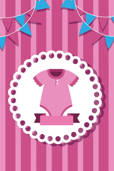 Postcard with baby girl clothes icon — Stock Vector