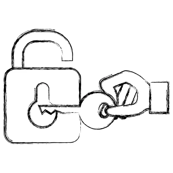 Hand with secure padlock and key — Stock Vector
