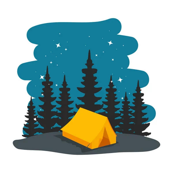 Zona de camping con tienda de campaña en escena nocturna — Vector de stock