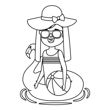 flaman şamandıra ve plaj balonu ile küçük kız