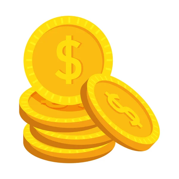 Érmék készpénz pénz dollár ikon — Stock Vector