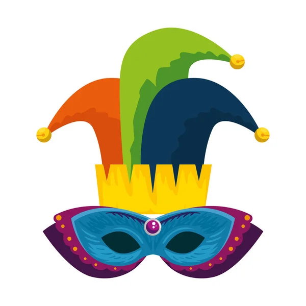 Máscara de carnaval com chapéu de coringa — Vetor de Stock