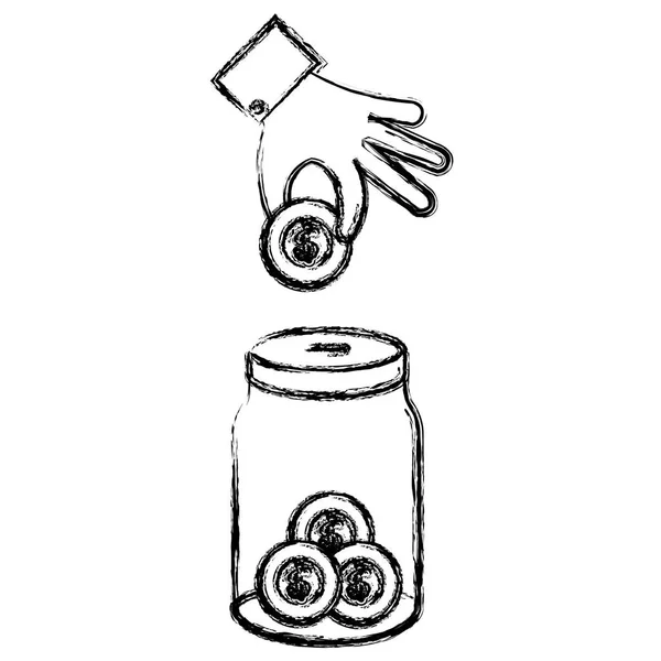 Χέρι με ένθετο κέρμα σε βάζο — Διανυσματικό Αρχείο