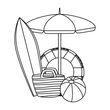 şemsiye ve yaz simgeleri ile sörf tahtası