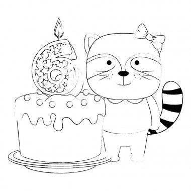 kek ve rakun ile sevimli sayı altı mum