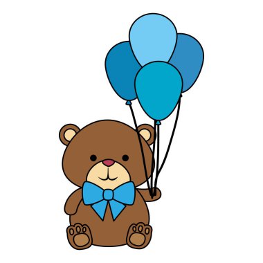 balonlar helyum ve papyon ile sevimli küçük ayı oyuncak