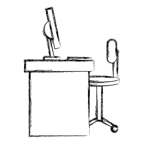 컴퓨터와 의자가 있는 사무실 책상 — 스톡 벡터