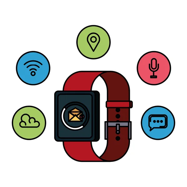 Smartwatch cu plic e-mail și aplicații set — Vector de stoc