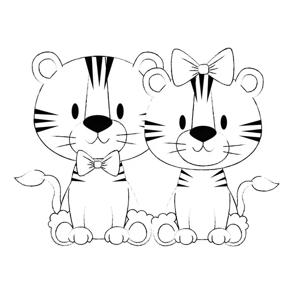 Lindo y adorable pareja tigres caracteres — Archivo Imágenes Vectoriales