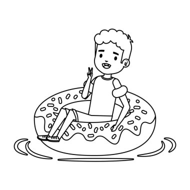 gömlek ve donut float ile sevimli küçük çocuk