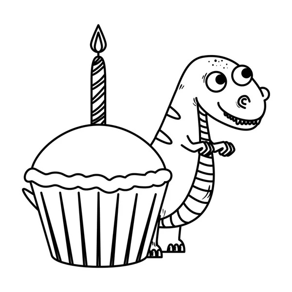 甘いカップケーキとかわいいティラノサウルスレックス — ストックベクタ