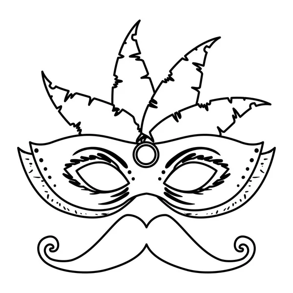 Máscara de carnaval com penas e bigode — Vetor de Stock