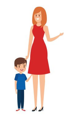 küçük erkek karakterleri ile güzel anne