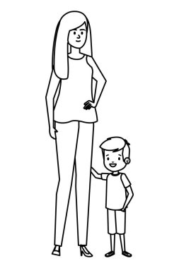 Küçük oğul karakterleri ile güzel anne